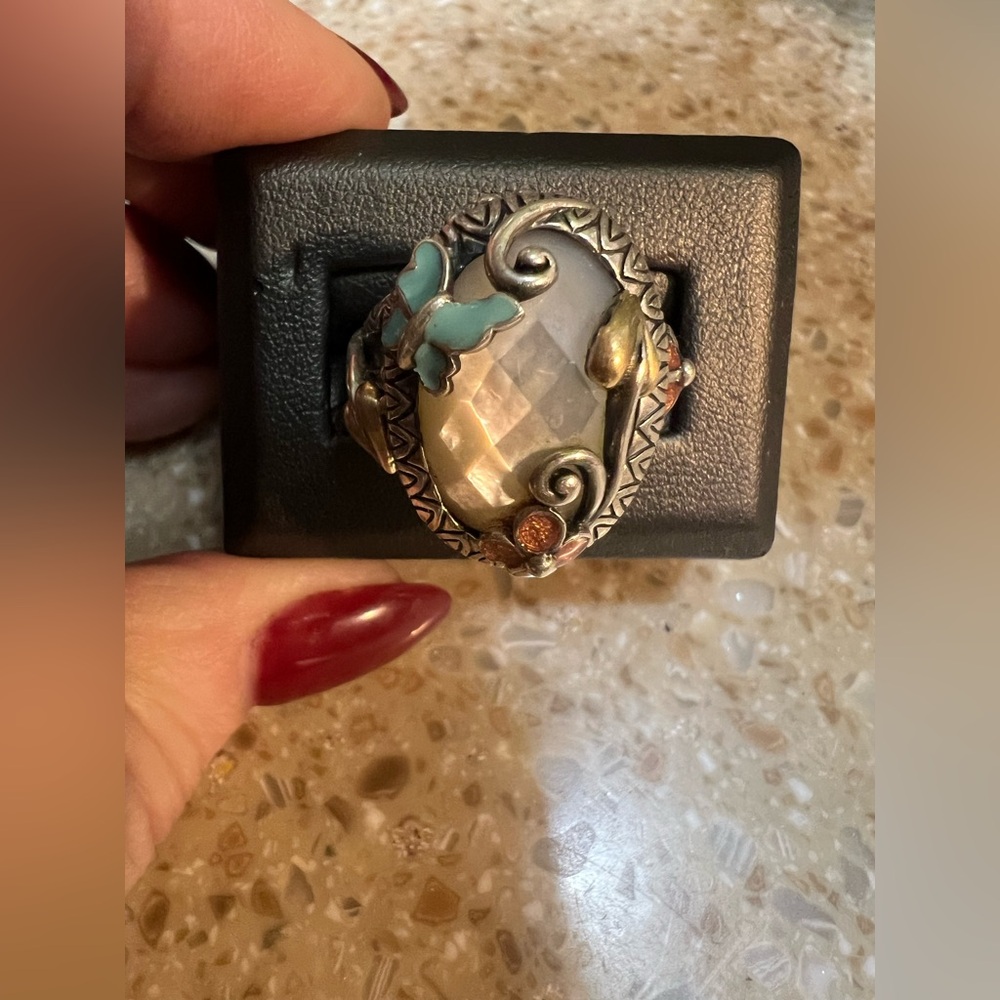BARBARA BIXBY Faceted Mother Of Pearl Enameled Butterfly SS & 18k Gold NWT Sz 7 - Picture 3 of 12